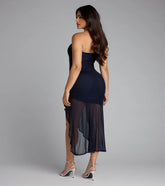 All Eyes On You Strapless Ruffle Midi Dress